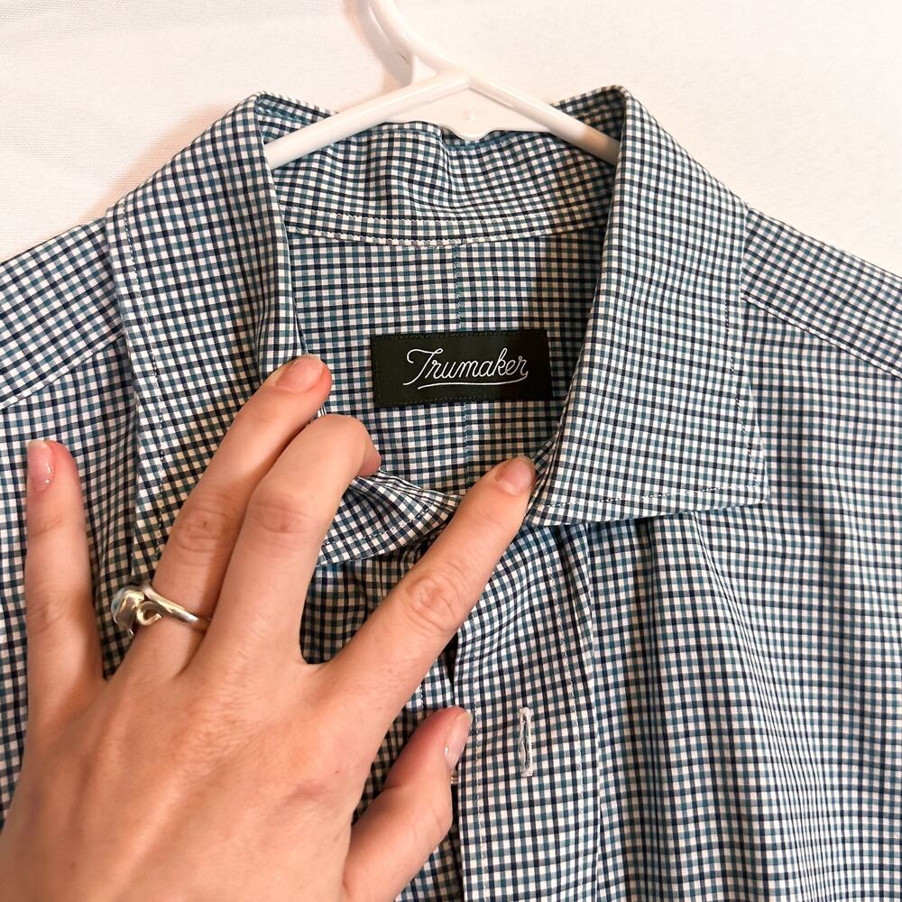 TRUMAKER Cotton Blue Plaid Long Sleeve Button Down Sz. L - Picture 2 of 4